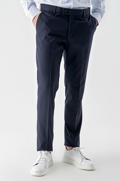 Morven Men's Navy Blue Polyviscon Basic Plain Pattern Slim Fit Classic Trousers