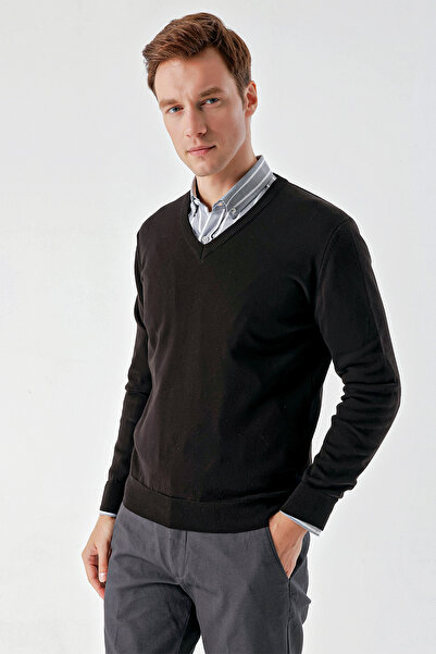 Morven Men's Black Basic V-Neck Dynamic Fit Comfortable Cut Knitwear