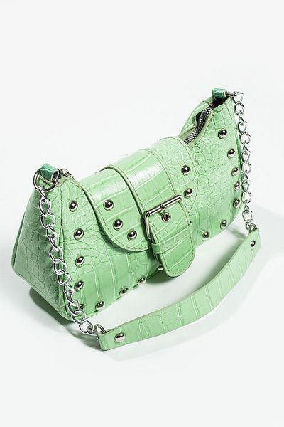 NBİBAGS Geantă neagră de mână și de umăr cu model de crocodil cu capse