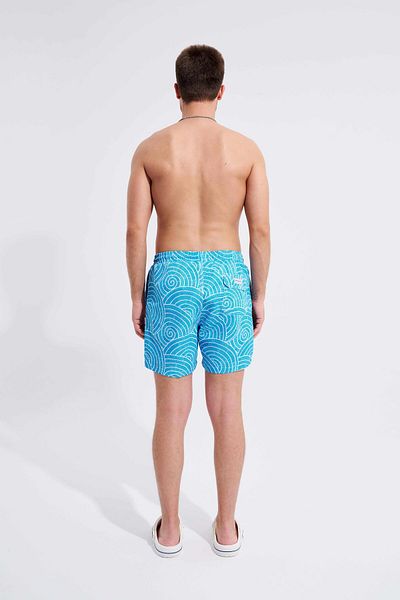 Machinist Men's Vintage Printed Blue and White Swim Shorts - Traditional