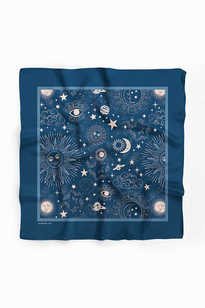 Modabutik Z87 Women's Navy Blue White Moon Patterned Bandana Dg1152