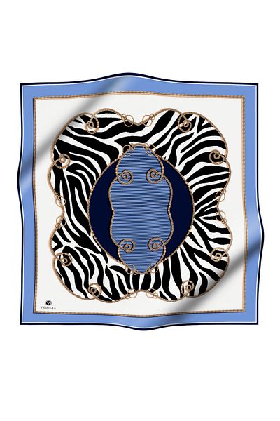 Vissona 100% Twill Silk Chain and Zebra Pattern Indigo - Navy Blue Χρώμα 90x90 Σχήμα ραπτικής κασκόλ: Ράψιμο στο χέρι