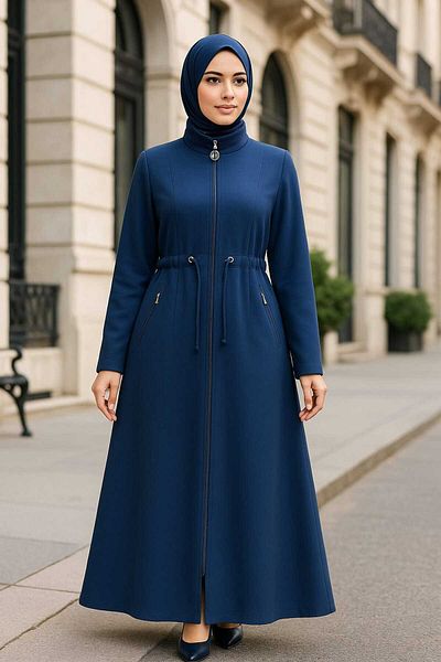 Neva Style Indigo Blue Hijab Ferace με τσέπες 60125ım
