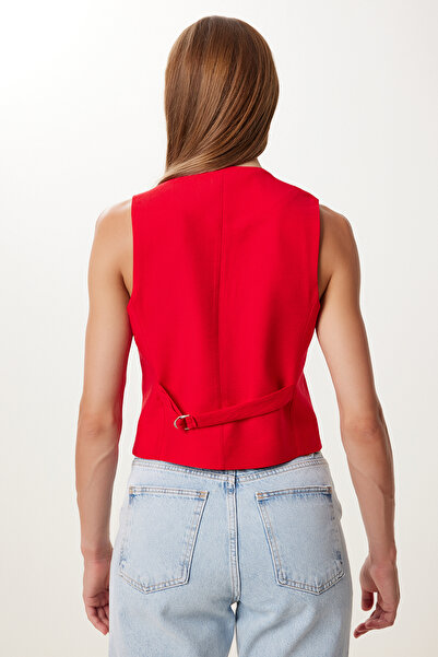 Lovelyİstanbul Κόκκινο καλοκαιρινό γιλέκο Ayrobin με λαιμόκοψη - LTO0007
