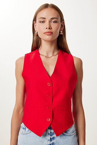 Lovelyİstanbul Κόκκινο καλοκαιρινό γιλέκο Ayrobin με λαιμόκοψη - LTO0007