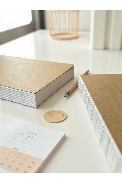 Fark Tanıtım A5 Enzo Unlined Notebook with Special Design Kraft Cover - 180 Degree Openable, 100% Handcrafted