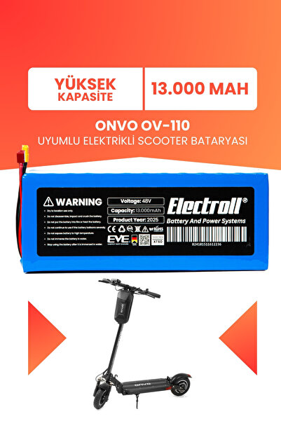 ELECTROLL ONVO OV-110 Batarya (Yüksek Kapasite) Batarya 48v 13ah Pil Elektrik...