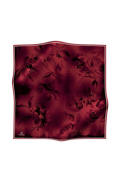 Vissona 100% mătase twill cu model floral de culoare burgundă 90x90 Forma de cusut: eșarfă de cusut manual