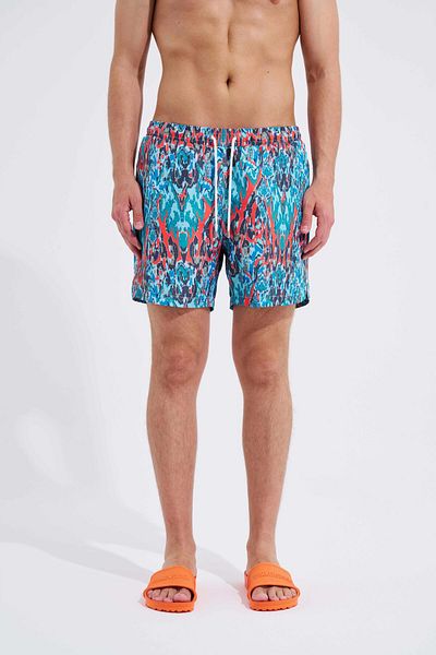 Machinist Men's Turquoise Batik Printed Watercolor Swim Shorts
