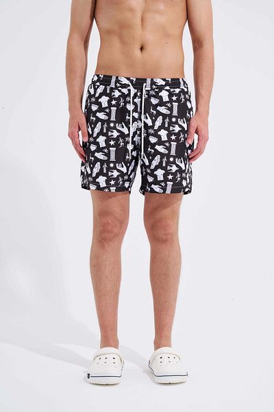 Machinist Men's - Ancient Statue Printed Black and White Swim Shorts