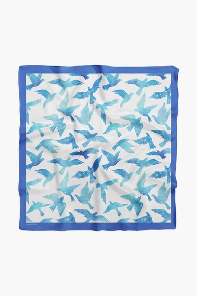 Modabutik Women's Bird Patterned Bandana 50x50 Blue Dg0329-22