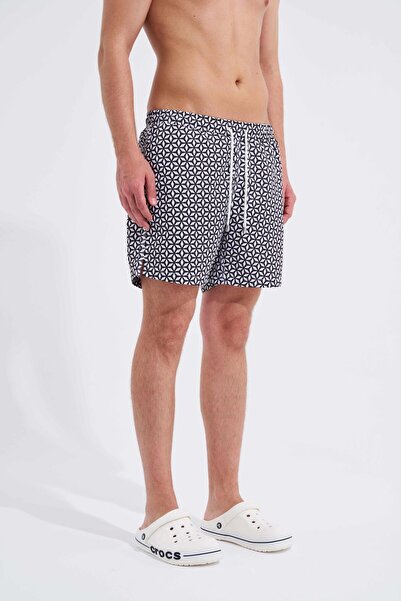 Machinist Ανδρικό μαύρο και άσπρο σορτς κολύμβησης με στάμπα Geometric Stars