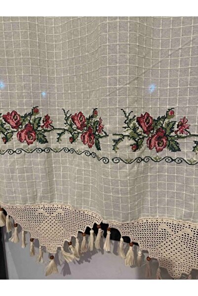 OTOTEDARİK Cross Stitch Basement Curtain Cross Stitch Hand Lace Linen Curtain