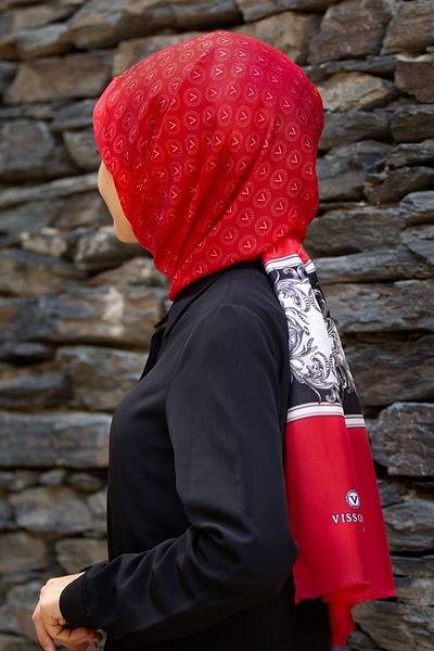 Vissona Women's Fresh Silk Shawl Red Black