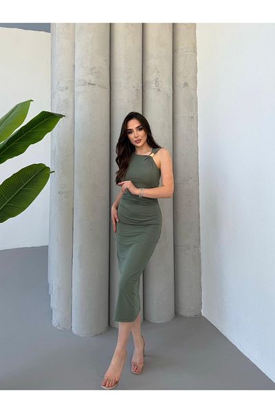 MEECY Women's Asymmetrical Draped Zr Model Maxi Dress