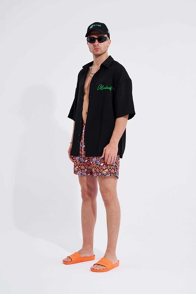 Machinist Orange Men's Swim Shorts - Plant Leaf Printed
