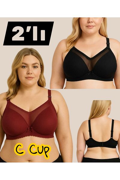 AYSEMİN TEKSTİL 2Pcs Large Size C Cup Push up Hollow Wire Free Plus Size Bra
