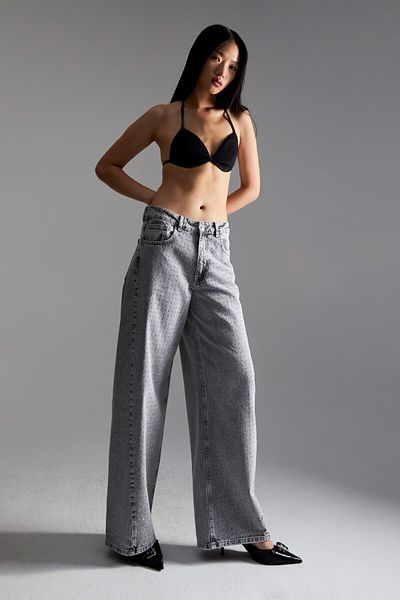 its basic Women's Smoked Color 3S5-12 Palazzo Fit Shiny Stone Detailed Design Denim Jean
