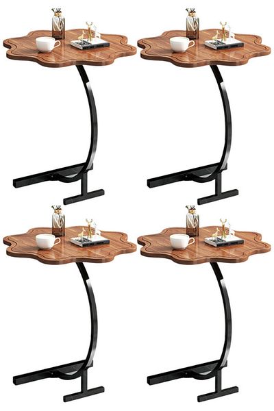 Generic 4-Pieces Modern Coffee Table C-Shaped Side Table with Wood Top in Flower Shape and Metal Frame Brown