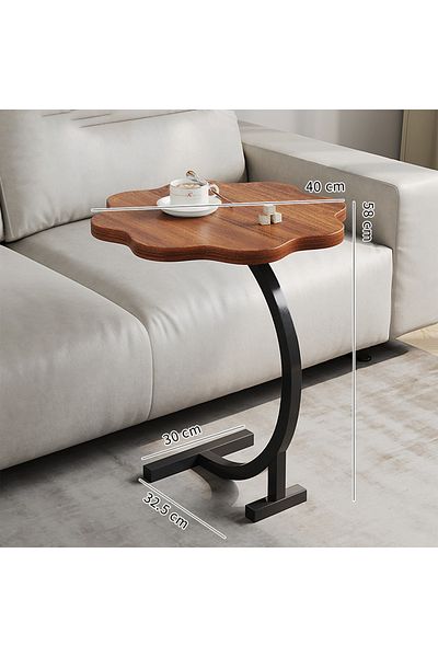 Generic Modern Coffee Table | C-Shaped Side Table with Wood Top in Flower Shape and Metal Frame Brown