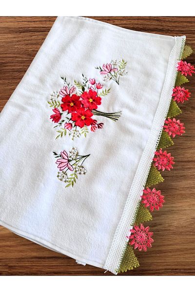 Dantelux Needle Embroidered Handcrafted Velvet 50 X90 cm Hand Towel Dowry Towel