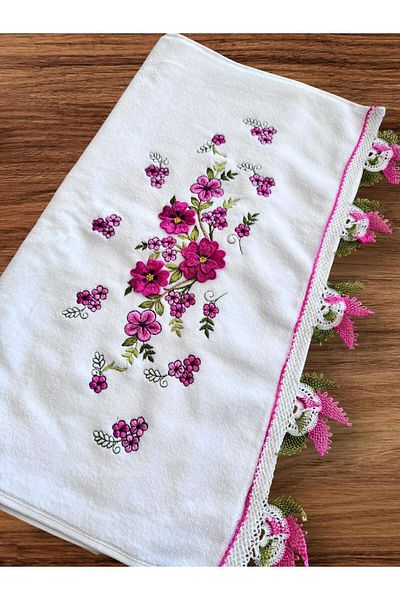 Dantelux Needle Embroidered Handcrafted Velvet 50 X90 cm Hand Towel Dowry Towel
