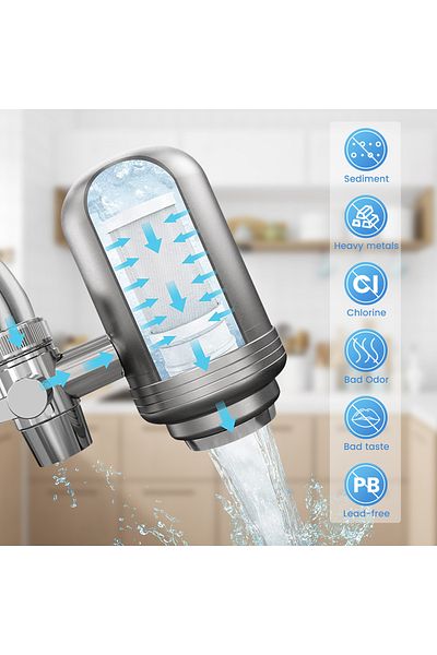 Koopsio T2 Water Filter, Direct Mount On Faucet, 304 Stainless Steel, Advanced 5-Stage Filtration