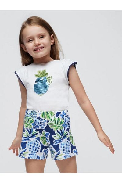 MAYORAL Girls' Sequin Embroidered Floral Shorts Suit Set