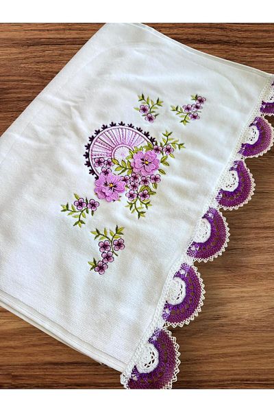 Dantelux Needle Embroidered Handcrafted Velvet 50 X90 cm Hand Towel Dowry Towel
