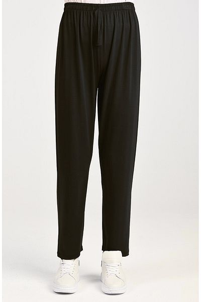 FRESCO SCARFS Pantaloni de pijama din bumbac din viscoză subțire de vară cu buzunare din bumbac pieptănat negru