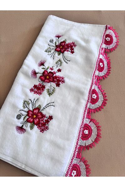 TUTUYA TEXTIL Handcrafted Needlepoint Embroidered Lace Dowry 50X90Cm Hand Face Towel