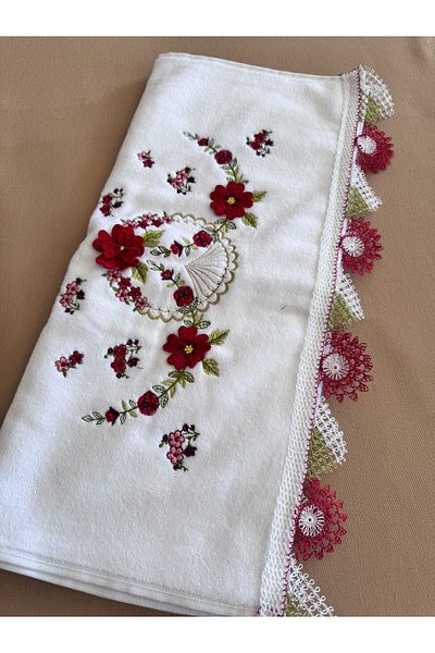 Dantelux Needle Embroidered Handcrafted Velvet 50 X90 cm Hand Towel Dowry Towel