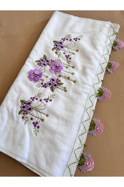 TUTUYA TEXTIL Handcrafted Needlepoint Embroidered Lace Dowry 50X90Cm Hand Face Towel