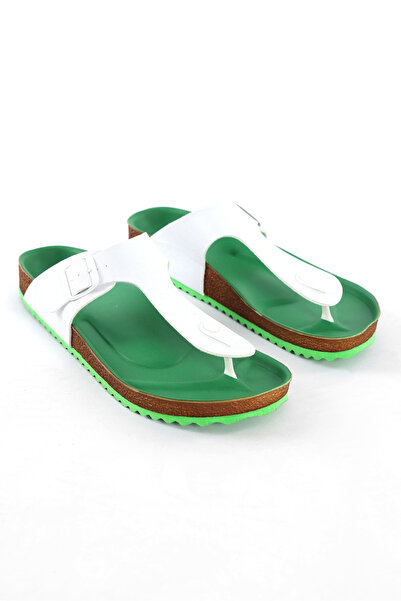 COMFORT OF PANTOFOLE Men's White Green Flip Flops Cork