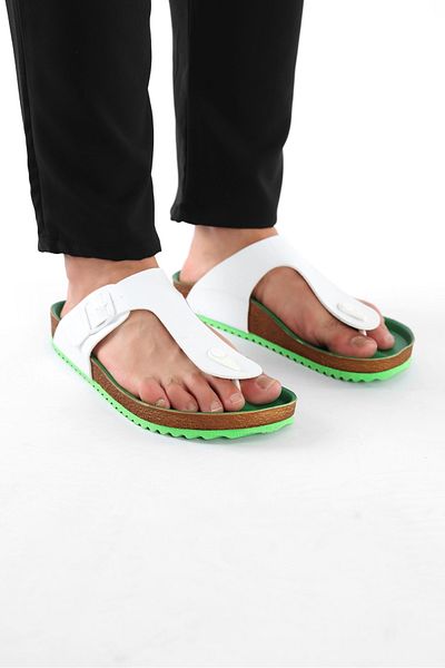COMFORT OF PANTOFOLE Men's White Green Flip Flops Cork