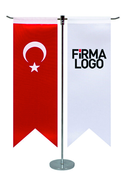 SIRADIŞI REKLAM MASA BAYRAĞI İKİLİ T TİPİ KROM KİŞİYE ÖZEL BASKILI