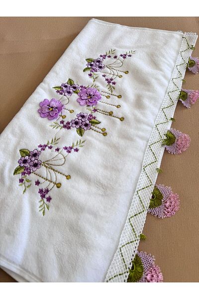 TUTUYA TEXTIL Handcrafted Needlepoint Embroidered Lace Dowry 50X90Cm Hand Face Towel