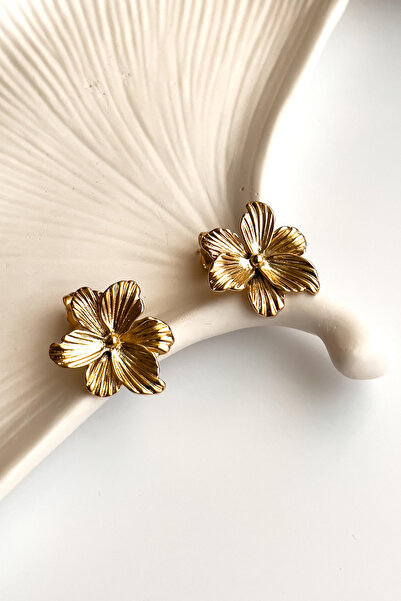 Radino Collection Çiçek Desenli Rose Çelik Küpe Çap 2.5cm