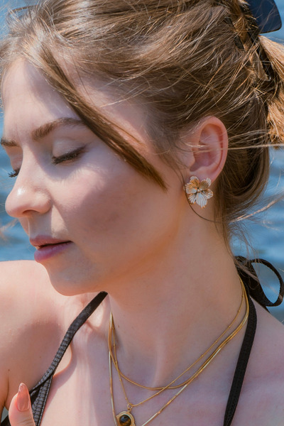 Radino Collection Çiçek Desenli Rose Çelik Küpe Çap 2.5cm