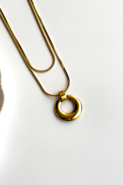 Radino Collection Kadın Gold Halka Detaylı Özel Tasarım Çelik Kolye – Kararma...