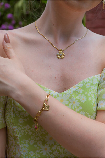 Radino Collection قلادة من الفولاذ بتصميم زهرة سلسلة إيطالية مرصعة بحجر الزركون