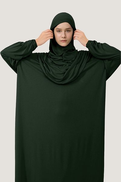 Mesa Charm Women's Hijab One Piece Organic Cotton Headscarf Plug and Play Prayer Dress Khaki