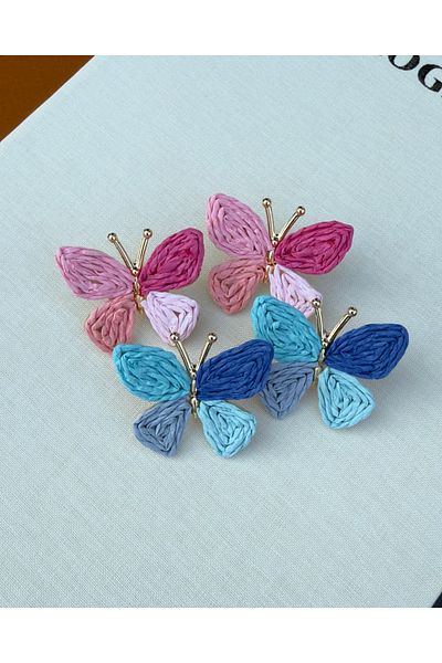 kems jewels Pink Butterfly Model Straw Steel Earrings