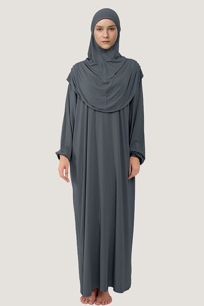 Mesa Charm Women's Hijab One Piece Organic Cotton Headscarf Plug and Remove Prayer Dress Smoked