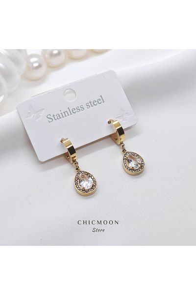 CHICMOON STORE Steel Gold Color Stone Drop Earrings