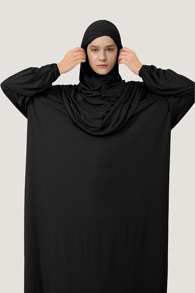 Mesa Charm Women's Hijab One Piece Organic Cotton Headscarf Plug and Pull Prayer Dress Black