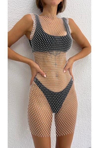 Bikini Mayokini Dünyası Παρεό από διχτυωτό πέτρινο ύφασμα - Λευκό