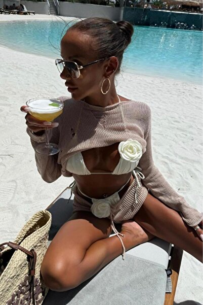 Bikini Mayokini Dünyası Natalia Güllü Üçgen Bikini - Beyaz