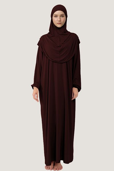 Mesa Charm Women's Hijab One Piece Organic Cotton Headscarf Plug and Play Prayer Dress Burgundy