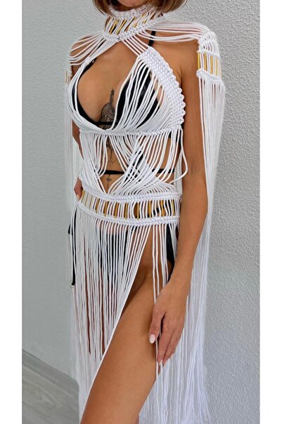 Bikini Mayokini Dünyası Φόρεμα παραλίας με κρόσσια - Λευκό